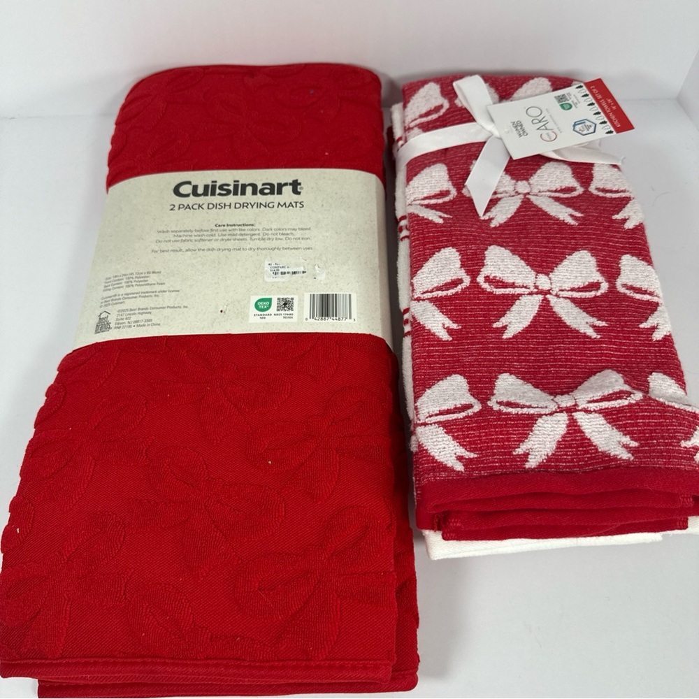 Cuisinart Red Dish Drying Mats & Bow Tie Pattern Kitchen Towels - Picture 6 of 7